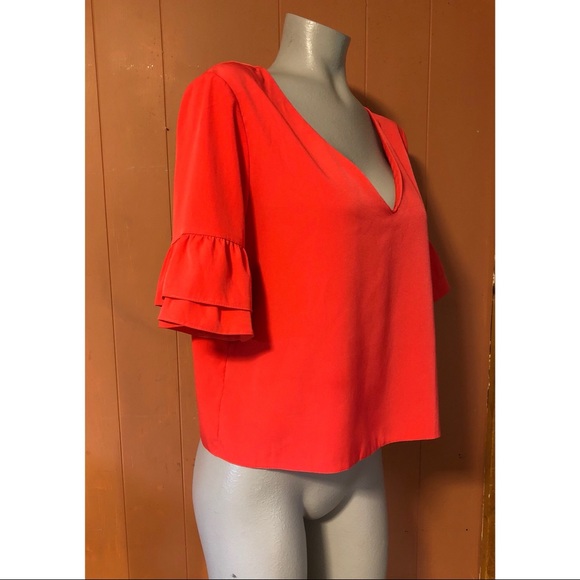 TOPSHOP Ruffle Sleeve Top with Bow - Picture 4 of 7